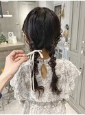 パーティーヘア編みおろしツインテール
