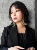 インナーカラー外ハネボブパーマくびれボブくびれミディアムボブ