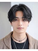 ナチュラル感◎ニュアンスパーマ黒髪毛流れメンズパーマ爽やか