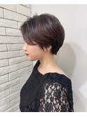 ショートボブ/マロンベージュ/Aライン/かきあげ/前髪［銀座駅］