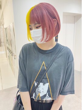 ギグスダブル 栄店(gigs double) ツートンボブ/イエロー×ピンク