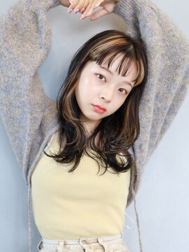 ミリー 梅田店(milly) インナーカラー黒髪レイヤーロング前髪パーマ【milly梅田】