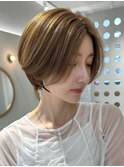 30代40代50代◎小顔似合わせショートボブルフネビージュワンレン