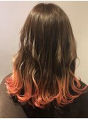 横川駅treful人気エンドカラー pink×orange ミディアム 10代