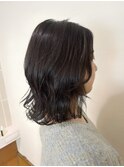 ミディ　暗髪　レイヤーカット　ワンカール　顔まわり