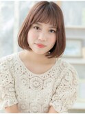 ピンクブラウンシースルーバング前下がりロブa上尾20代30代40代