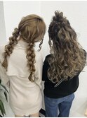 ツイン編みおろし×お団子ハーフ
