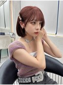 ピンクブラウン/暖色カラー/カシスピンク/韓国ヘア/顔周りカット