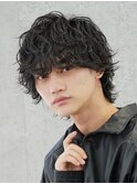 渋谷波巻きパーマメンズカットルーズパーママッシュウルフヘア