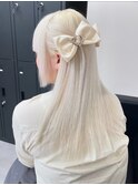 11223ミルクティーベージュ韓国風巻きホワイトブロンドロング