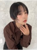 前下がりショート前髪長めハンサムショート黒髪ショート前髪あり