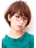 アシメショートエアリーショートグレージュナチュラルボブ