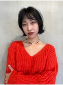 フルバング/ブルーブラック/切りっぱなしボブ/外ハネボブ