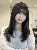 韓国ヘア ナチュラルレイヤーカット 透明感グレージュカラー