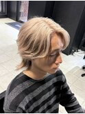 ミルクティーベージュ/ベージュ/センターパート/men's