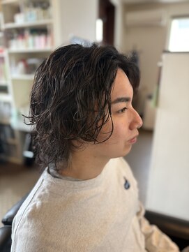 理容 うめむら 波巻きロング/メンズパーマ/理容/眉毛