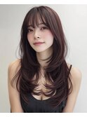 黒髪/グレーベージュ/レイヤーロング/前髪パーマ[新宿駅]