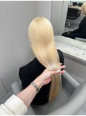 12236髪質改善金髪ホワイトブロンドマロンベージュストレート