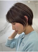 横浜西口大人ショートボブ前髪なしココアベージュ韓国30代40代