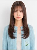 ロング髪型レイヤー20代30代40代面長丸顔チョコレートブラウン