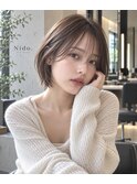 大人可愛いショートボブ/顔まわりカット/透明感ブラウン/小顔