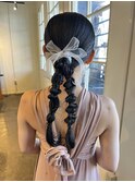 お呼ばれへア編みおろしフィッシュボーンヘアアレンジ