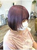 ボブ×顔周りレイヤー×ラベンダーピンク