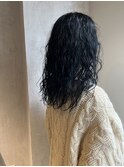 【eddie】ネイビーブルー×ハードパーマ
