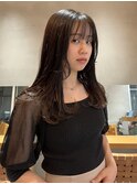 ロング/顔まわりレイヤー/ぱっつん前髪