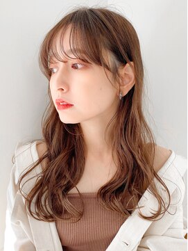 レア 表参道(L'ea) くびれヘアアプリコットオレンジ夏ヘアハイライトカラー韓国ヘア