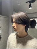 伸ばしかけメンズボブウルフセンターパートダークグレージュ