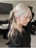 ルーツカラー/サイドポニー/チャコールグレー/ホワイトベージュ