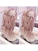 編みカチュ髪の毛リボンハーフツイン