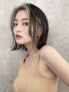 サンク 原宿 表参道(cinq) インナーカラーボブ黒髪バングカラーフェイスフレーミング韓国風