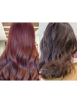 似合わせカラーが人気☆雰囲気に合わせた提案で、透明感とツヤ感を叶えるデザインカラーが得意なサロン◎