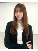 レイヤーロング くびれ巻き アッシュブラウン