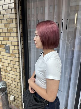 ベンジー 蔵前ii店(benji) カシスピンクカラー/透明感カラー/切りっぱなしボブ/蔵前/田原町