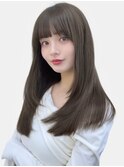 ストレート　顔周りレイヤーカット　ダークアッシュ　ロングヘア