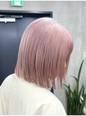ホワイトピンクダブルカラーケアブリーチハイトーンボブ