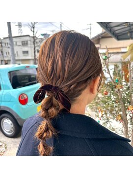 リトン(reton) ローポニー/編みおろし/フィッシュボーン×マロンベージュ