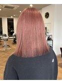 ピンクベージュケアブリーチミディアムヘア