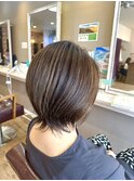 大人ショート細めハイライト白髪ぼかしくすみカラー40代50代