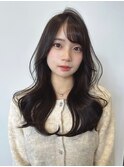 ロングレイヤー/顔まわりカット/透明感ダークブラウン