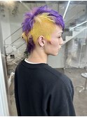 イエロー×パープルハイトーンデザインスパイキーショート