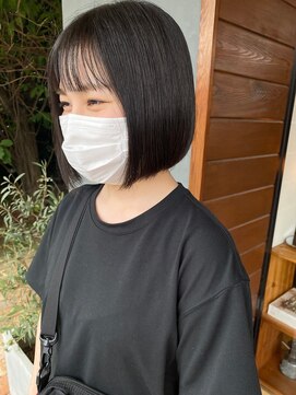 ヘア プロデュース キュオン(hair produce CUEON.) シースルーバング × 黒髪ボブ