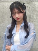 ヘアアレンジ ハーフツイン 顔周りレイヤー 韓国 ゆる巻き