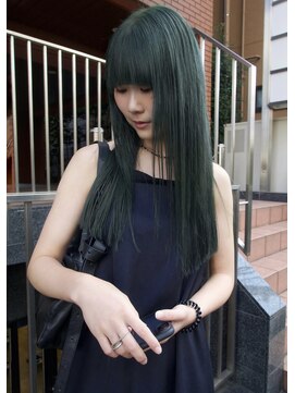 イェン(Yen.) モスグリーンカラー切りっぱなしロングヘア