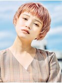 【ミニボブ】ピンクカラーのレイヤーボブ/顔まわり 恵比寿　渡邉
