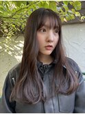 ロングレイヤー 斜めバンググレージュカラー髪質改善