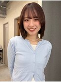 顔周りカット/縮毛矯正/ダークブラウン/コーラルにピンク/ボブ